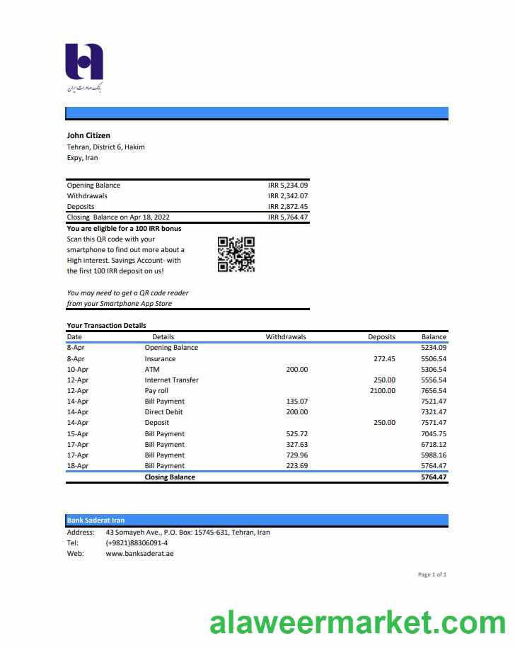 Iran Bank Sederat Iran statement xls